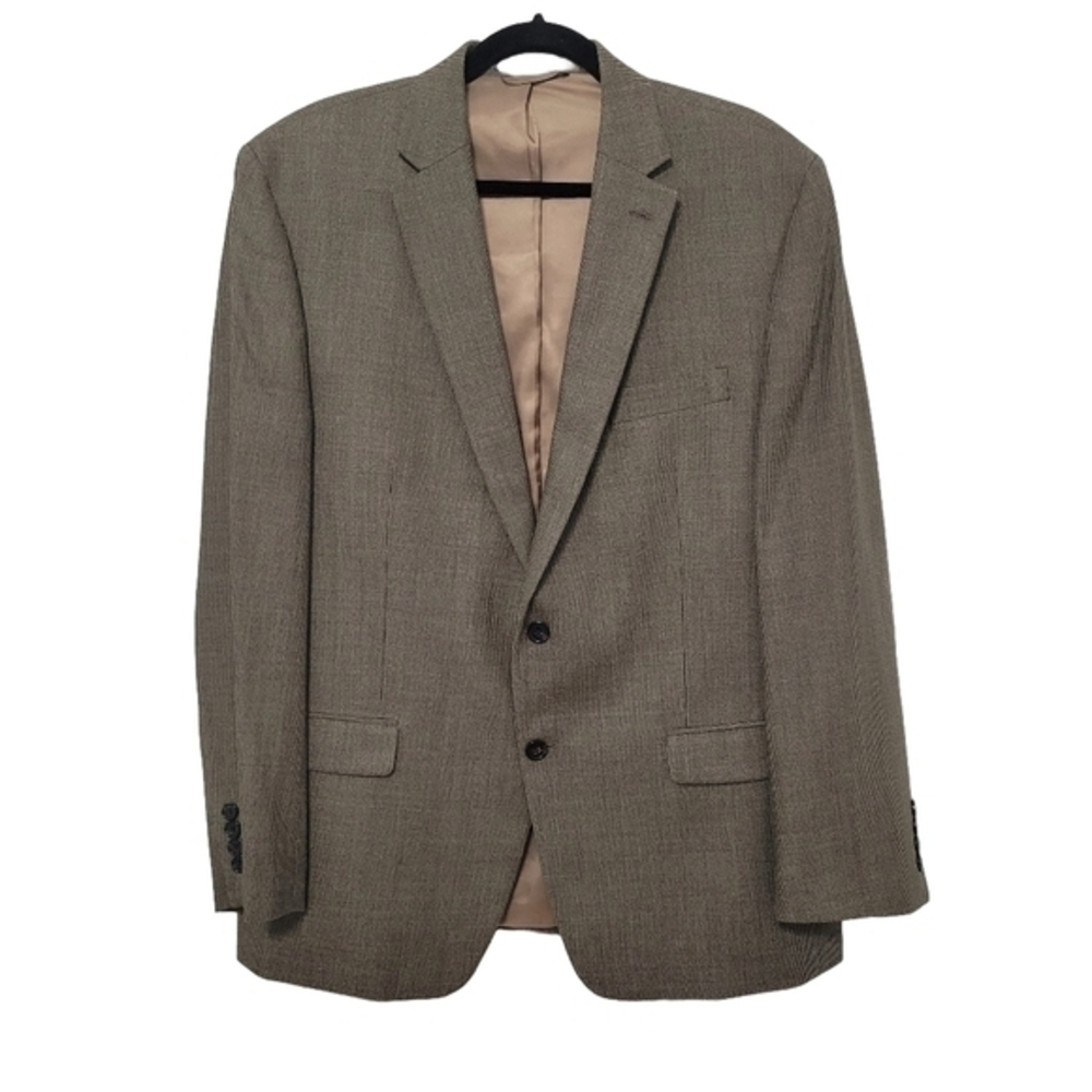 Lauren Ralph Lauren Men's Micro Plaid Sports‎ Coat Size 44R Silk Wool Blazer Tan